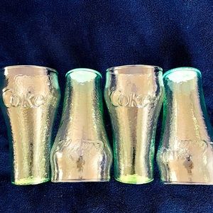 RARE 4 Green Pebbled Glass Coca-Cola Tumblers by Cinn, OH. Glass NEW #6316